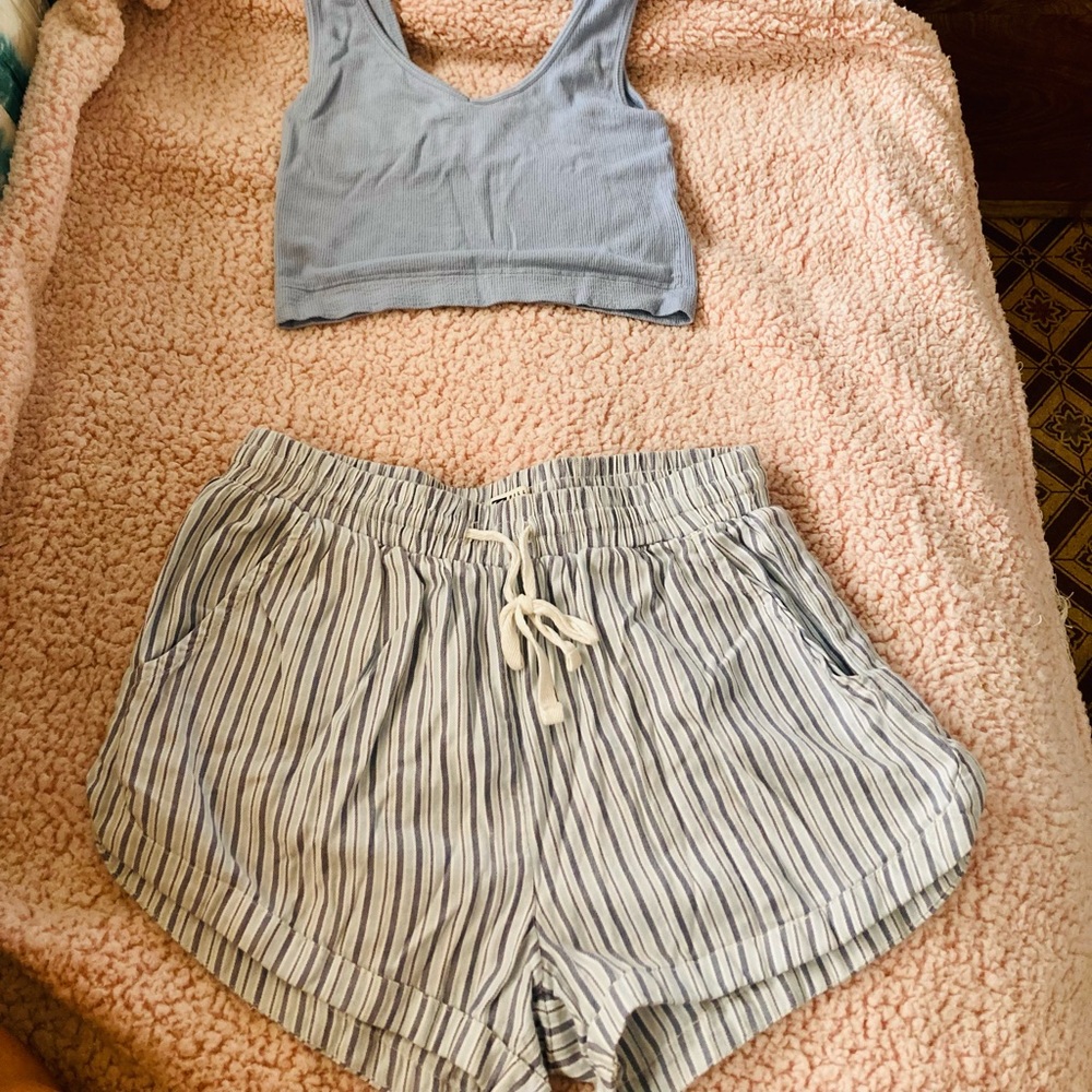 Billabong Blue and White Striped Women’s Drawstring Shorts